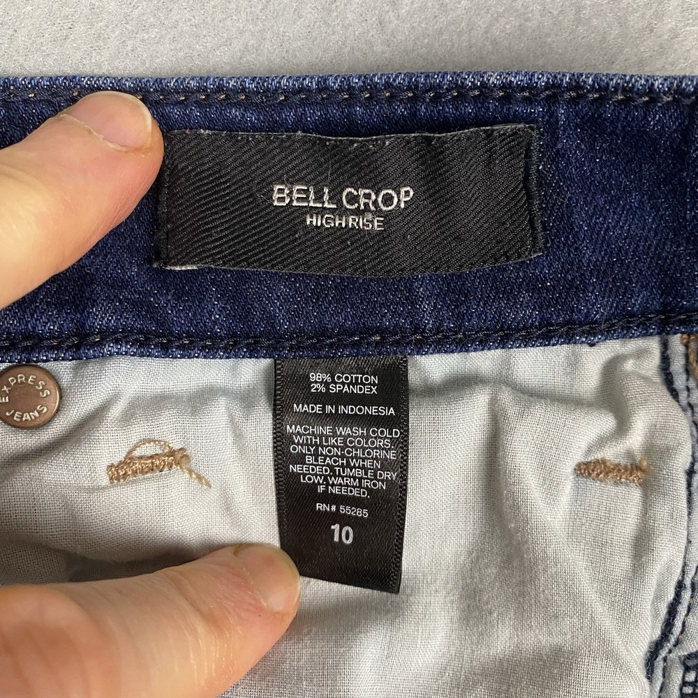 Express Bell Crop High Rise Dark Wash Flared Jeans Womens 10 Blue - Picture 5 of 8